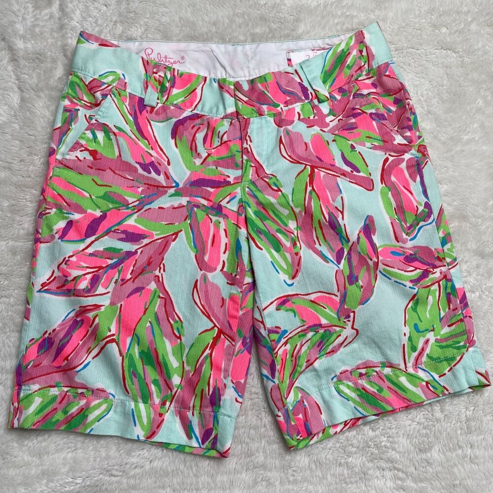 Lilly Pulitzer Women's Pink Blue 100% Cotton The Chipper Floral Short Size 2